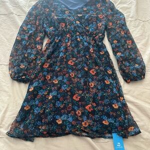 Cupshe Floral Fall Dress - Navy and Orange